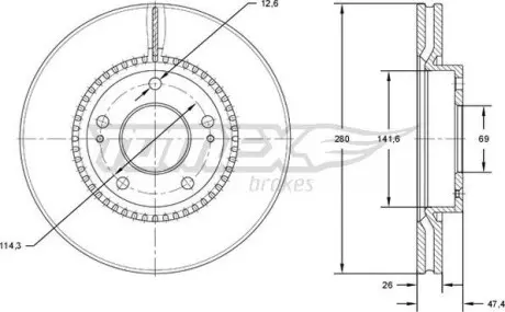 Гальмiвний диск Hyundai Tucson/i30 2.0 CRDi 04-/Kia Cee\'d 06- TOMEX 7135