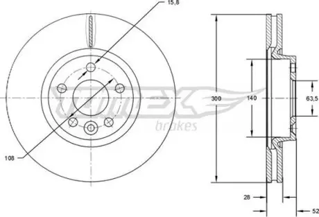 Тормозной диск Ford Galaxy/Mondeo 06-15/Volvo S60/S80/V60/XC70 07- TOMEX 7156