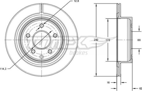 Гальмiвнi диски Nissan Leaf 10-/Juke 14-/Qashqai 10-/X-Trail 01-13 TOMEX 7172