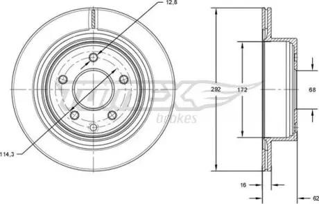 Гальмiвний диск Nissan Leaf 10-/Juke 14-/Qashqai 10-/X-Trail 01-13 TOMEX 7172