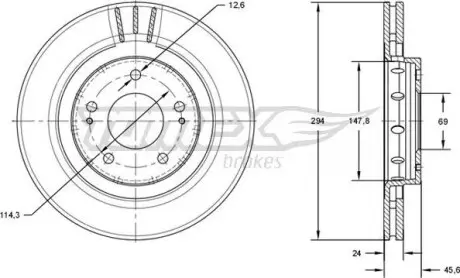 Гальмiвний диск Mitsubishi Outlander 03-/ Citroen C-Crosser 07- TOMEX 7174