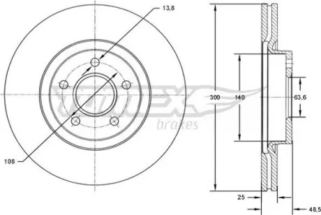 Гальмiвний диск Ford C-Max/Focus II-III/Kuga I-II/Connect/Volvo C30/C70/S40 TOMEX 7177 (фото 1)