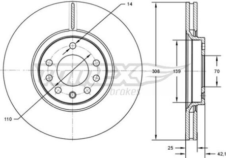 Гальмiвнi диски Opel Astra G/H/Corsa E/Meriva 00- TOMEX 7203