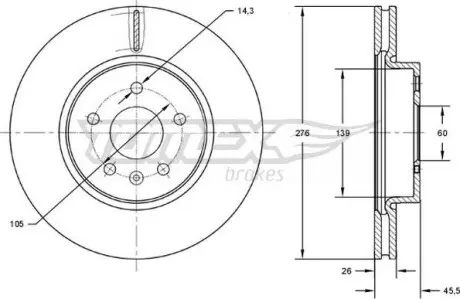 Гальмiвний диск Opel Astra H/J 06- TOMEX 7249