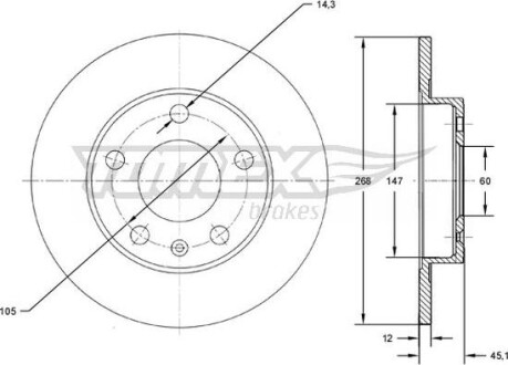 Гальмiвнi диски Chevrolet Aveo/Cruze/Trax/Opel Astra J/Mokka 09- TOMEX 7265