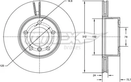 Тормозной диск BMW 3 (E90/E91) 04-12/3 (F30) 11- TOMEX 7278