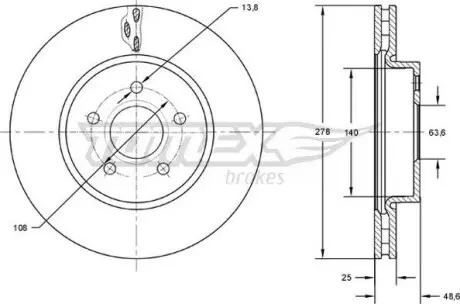 Тормозной диск Ford C-Max/ Focus III 10- TOMEX 7302
