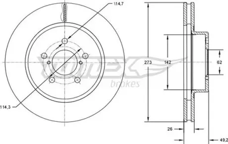 Тормозной диск Toyota Auris 07-13/ Corolla 06- TOMEX 7312
