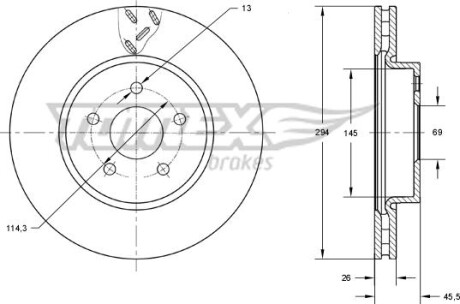 Гальмiвнi диски Citroen C4/Peugeot 4008/Mitsubishi Outlander 12- TOMEX 7363