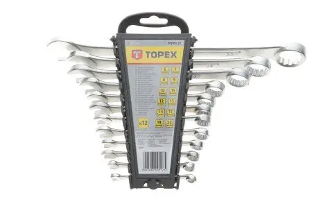 Ключи комбинированные, 6-22 мм, набор 12 шт. TOPEX 35D375