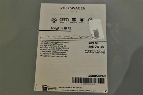 Олива моторна LongLife IIIE 0W-30 (209 Liter) VAG GS55545M9