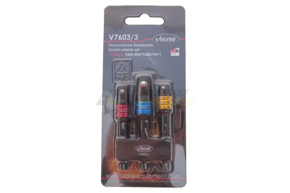Набор переходников для шуруповерта M6x1/2"-1/4"-3/8" 3 ед. VIGOR V7603/3 (фото 1)