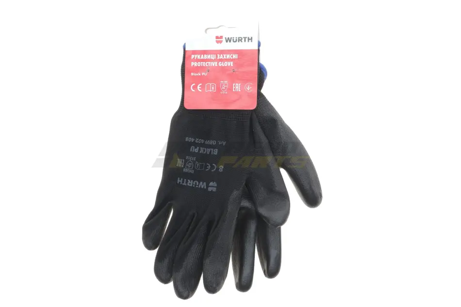 Перчатки защитные Black PU, полиэстер, покрытие полиуретан, пара, р.8, RED LINE {арт. } WURTH 0899402408 (фото 1)