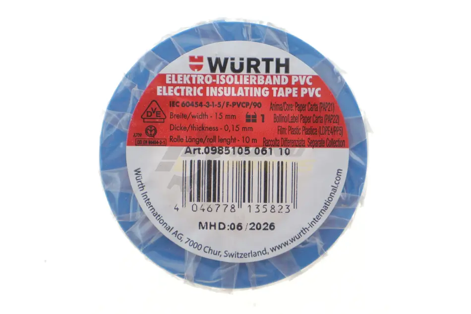 Электроизоляционная лента синяя 10м/15мм {арт. } WURTH 0985105 (фото 1)