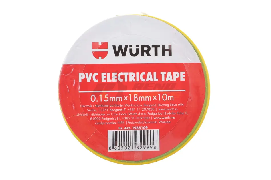 Изоляционная лента PVC, желто-зеленая, 18мм/10м {арт. } WURTH 1985109 (фото 1)