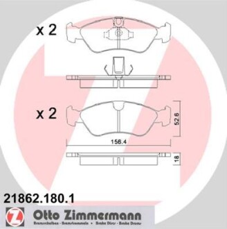 Гальмiвнi колодки дисковi переднi ZIMMERMANN 218621801 (фото 1)