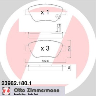 Гальмiвнi колодки дисковi переднi ZIMMERMANN 239821801