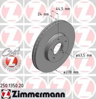 Тормозной диск передний ZIMMERMANN 250135020