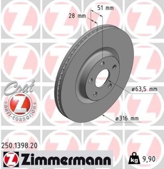 Диск тормозной ZIMMERMANN 250139820