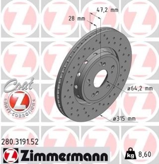 Диск гальмівний ZIMMERMANN 280319152