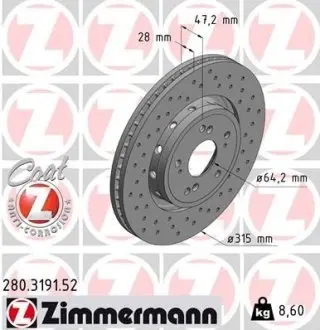 Диск гальмівний ZIMMERMANN 280319152