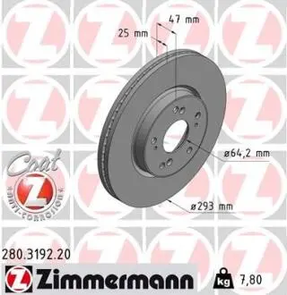 Гальмiвнi диски COAT Z переднi ZIMMERMANN 280319220