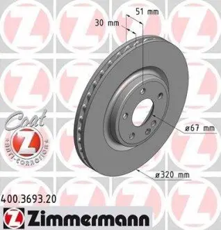 Гальмiвний диск переднiй ZIMMERMANN 400369320