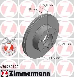 Гальмiвний диск переднiй ZIMMERMANN 430260120