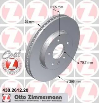 Гальмiвний диск переднiй ZIMMERMANN 430261220