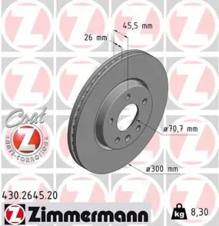 Гальмiвний диск переднiй ZIMMERMANN 430264520