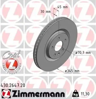 Гальмiвний диск переднiй ZIMMERMANN 430264720