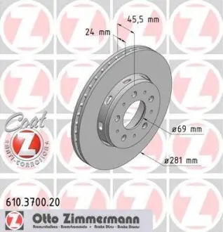 Тормозной диск передний ZIMMERMANN 610370020